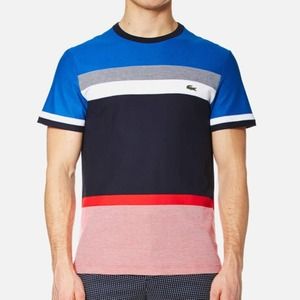 LACOSTE Block Stripe Pique T-Shirt Croc Logo. Size M